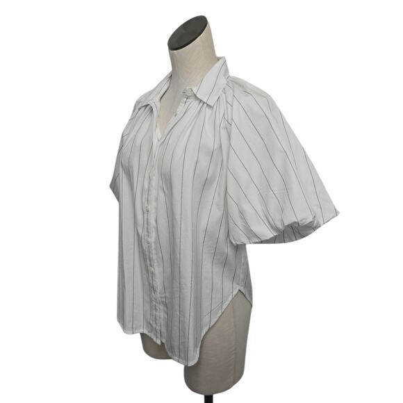 NWT Madewell Shirred Bubble Sleeve Button Up Shirt Size XL NU477 Preppy Collared - Picture 7 of 8